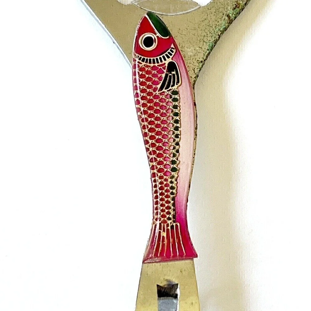 Vintage Bottle Opener Rainbow Trout Fish Red Metal Barware Japan Handheld